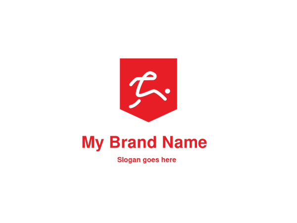 Dynamic Athletic Running Figure on Red Shield Logo for Sportswear, Fitness Coaching, and Athletic Brand Identity